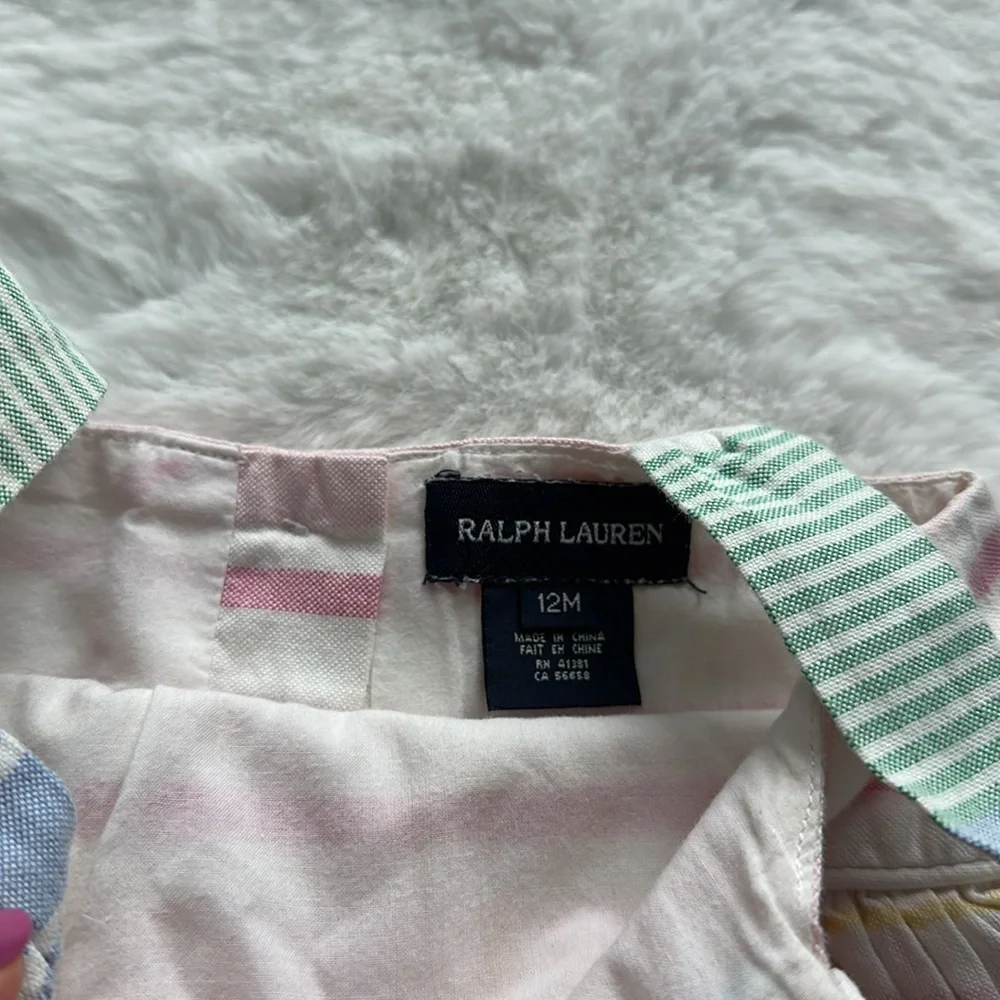 Ralph Lauren Baby Girl Pastel Striped 100% Cotton Summer Dress size 12 months
